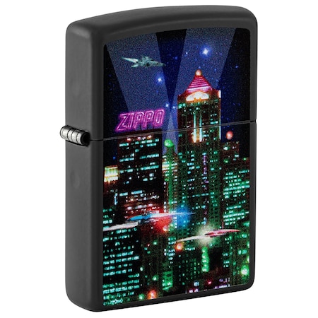 Zippo Cyber City Design Black Matte Pocket Lighter 48506